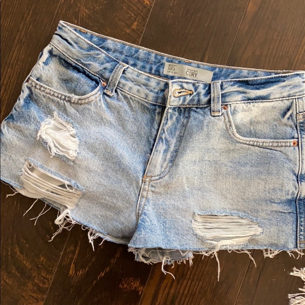 Topshop midrise denim shorts